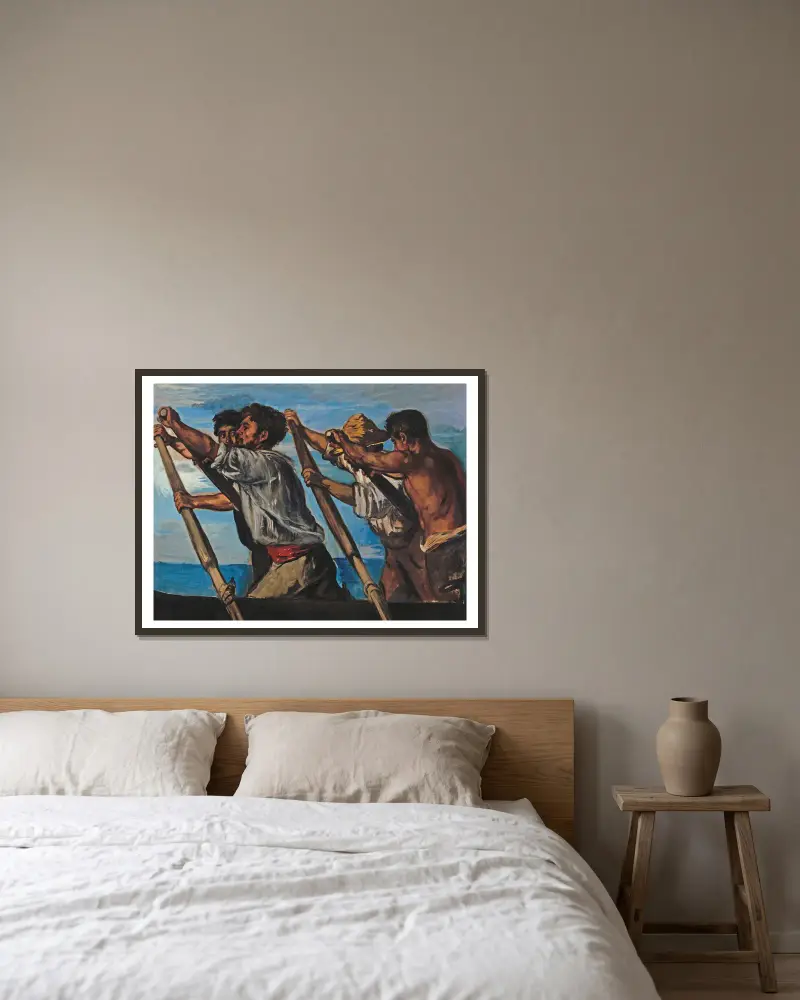 The Rowers av Hans Von Marées inramad på en vägg