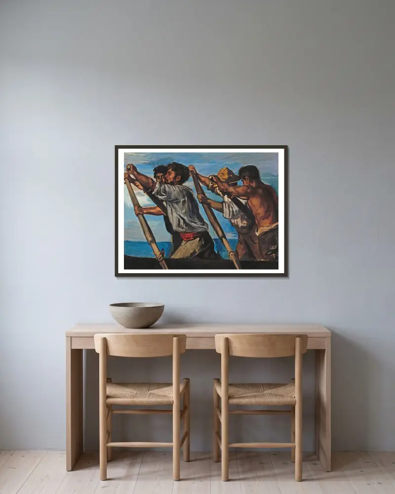 The Rowers av Hans Von Marées inramad på en vägg