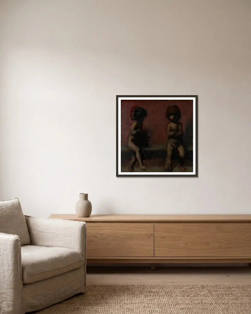 Zwei Putten von Hans Von Marées gerahmt an einer Wand