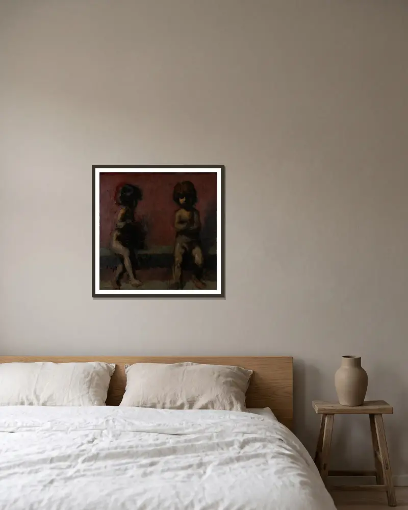Zwei Putten von Hans Von Marées gerahmt an einer Wand