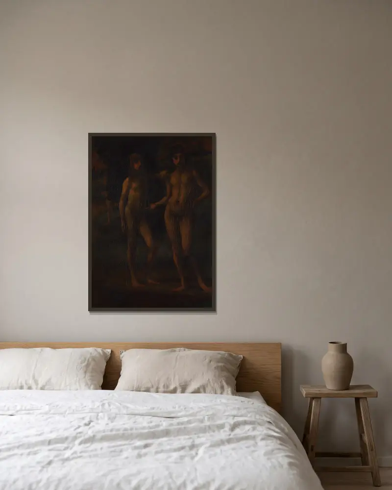 Jugendliche in einer Landschaft (zwei Jugendliche) von Hans Von Marées gerahmt an einer Wand