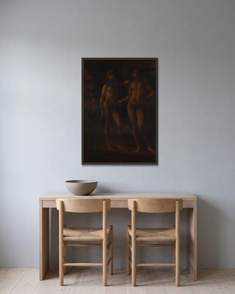 Jugendliche in einer Landschaft (zwei Jugendliche) von Hans Von Marées gerahmt an einer Wand