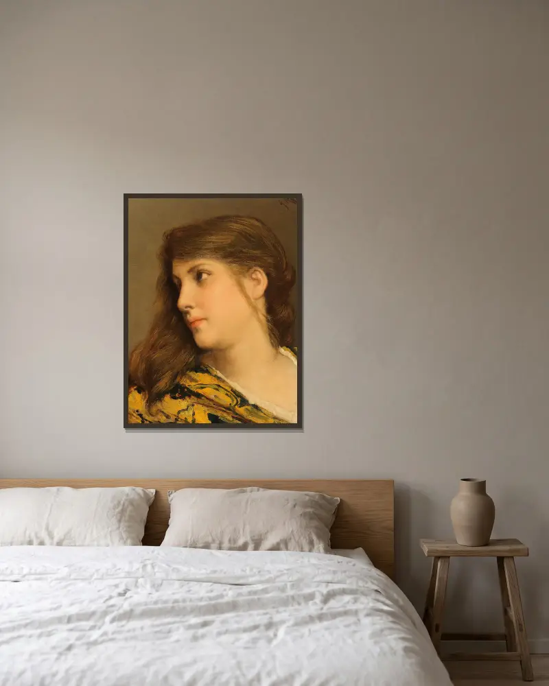 A Girl’s Head Turned to the Left av Gabriel von Max inramad på en vägg