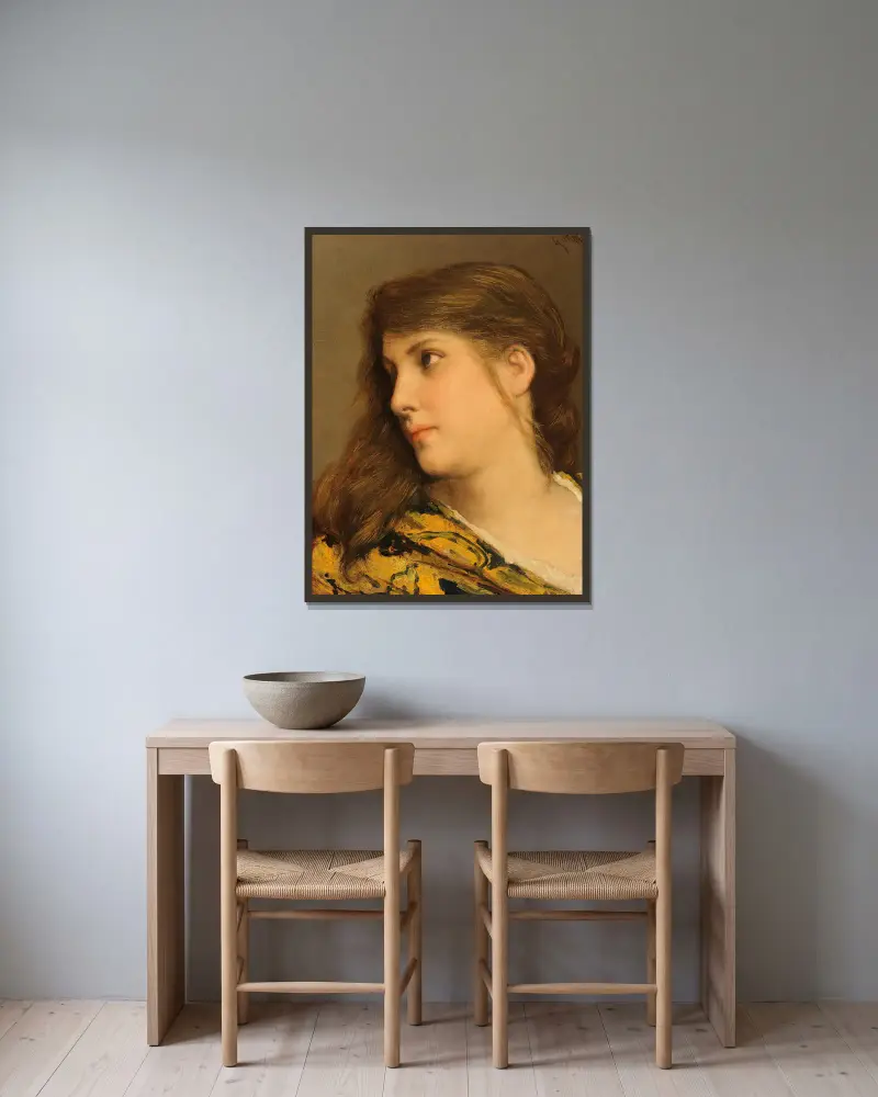 A Girl’s Head Turned to the Left av Gabriel von Max inramad på en vägg