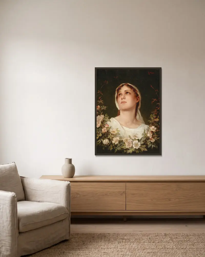 Daydreaming – nr 2 av Gabriel von Max inramad på en vägg