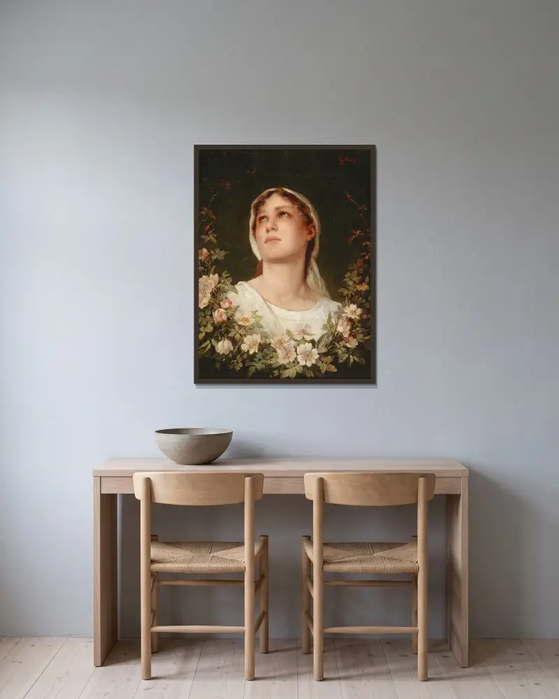 Daydreaming – nr 2 av Gabriel von Max inramad på en vägg