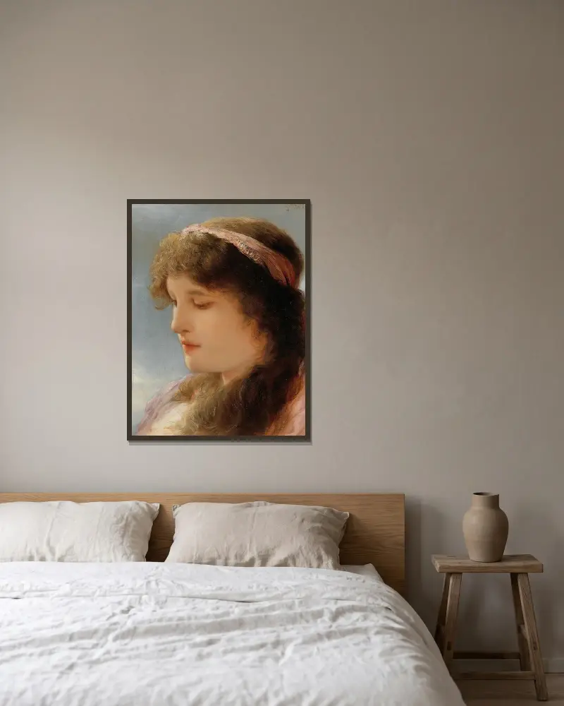 Daydreaming – nr 1 av Gabriel von Max inramad på en vägg