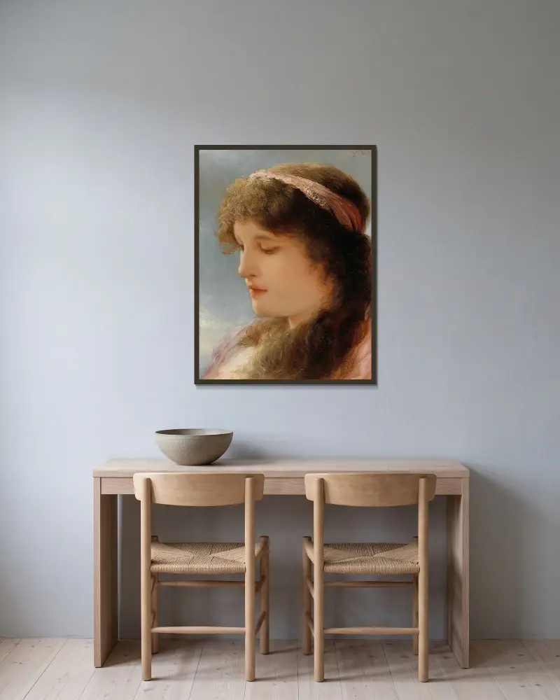 Daydreaming – nr 1 av Gabriel von Max inramad på en vägg