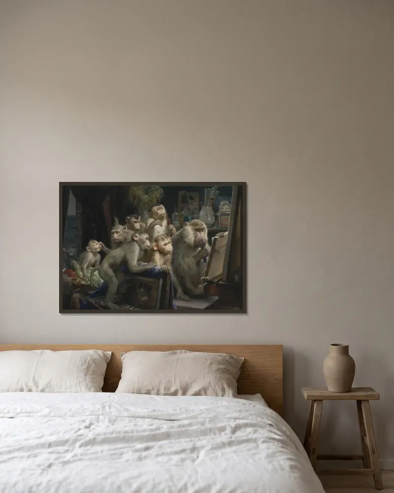 Návštěva v ateliéru, Gabriel von Max v rámu na stěně