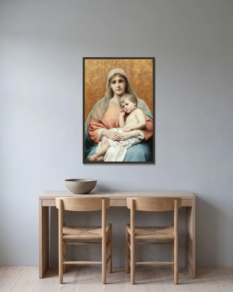 Madonna and Child av Gabriel von Max inramad på en vägg
