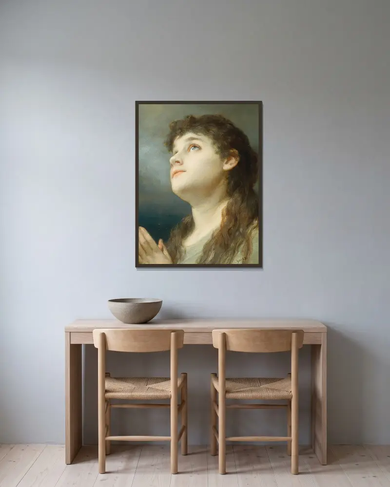 Praying av Gabriel von Max inramad på en vägg