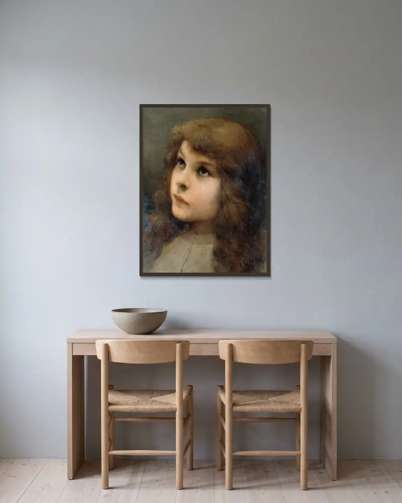 Studienkopf av Gabriel von Max inramad på en vägg