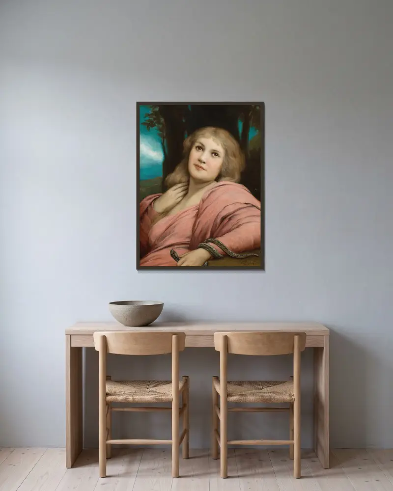 Temptation av Gabriel von Max inramad på en vägg