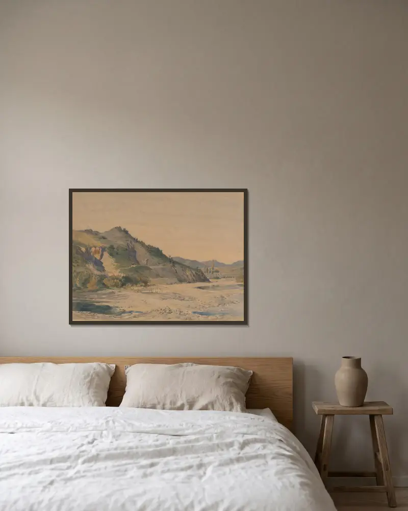 Hügelige Landschaft von Friedrich Carl von Scheidlin gerahmt an einer Wand
