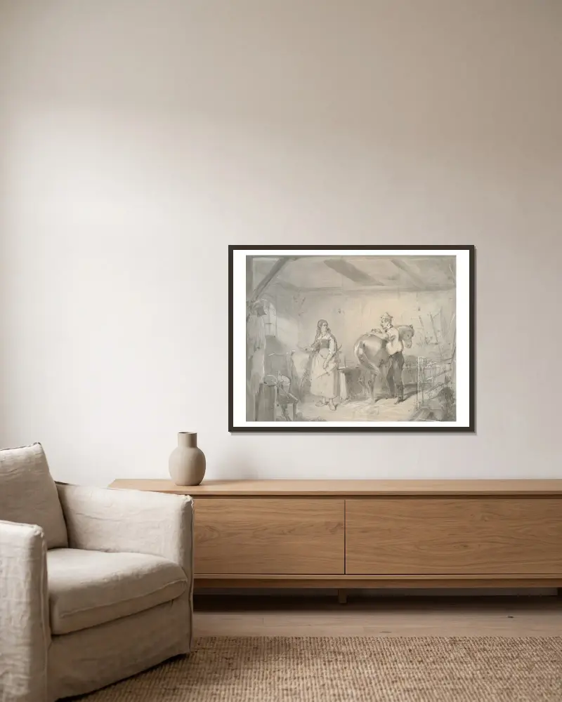 Im Stall I. von Friedrich Carl von Scheidlin gerahmt an einer Wand