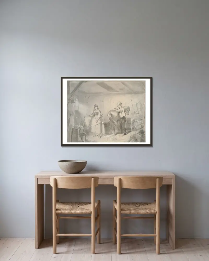 Im Stall I. von Friedrich Carl von Scheidlin gerahmt an einer Wand