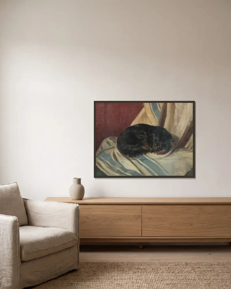 Studie eines liegenden Hundes von Friedrich Carl von Scheidlin gerahmt an einer Wand