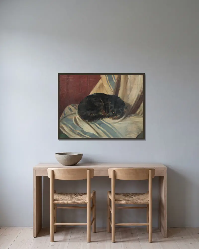 Studie eines liegenden Hundes von Friedrich Carl von Scheidlin gerahmt an einer Wand