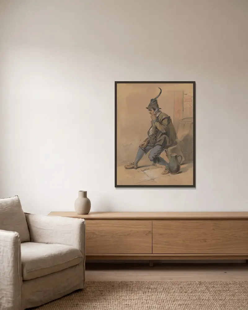 Studie eines rauchenden Mannes von Friedrich Carl von Scheidlin gerahmt an einer Wand