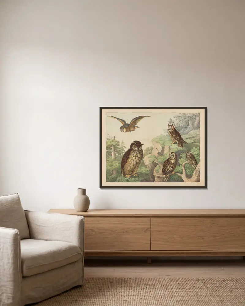 Naturgeschichte der Vögel, Tafel 5 von Gotthilf Heinrich von Schubert gerahmt an einer Wand
