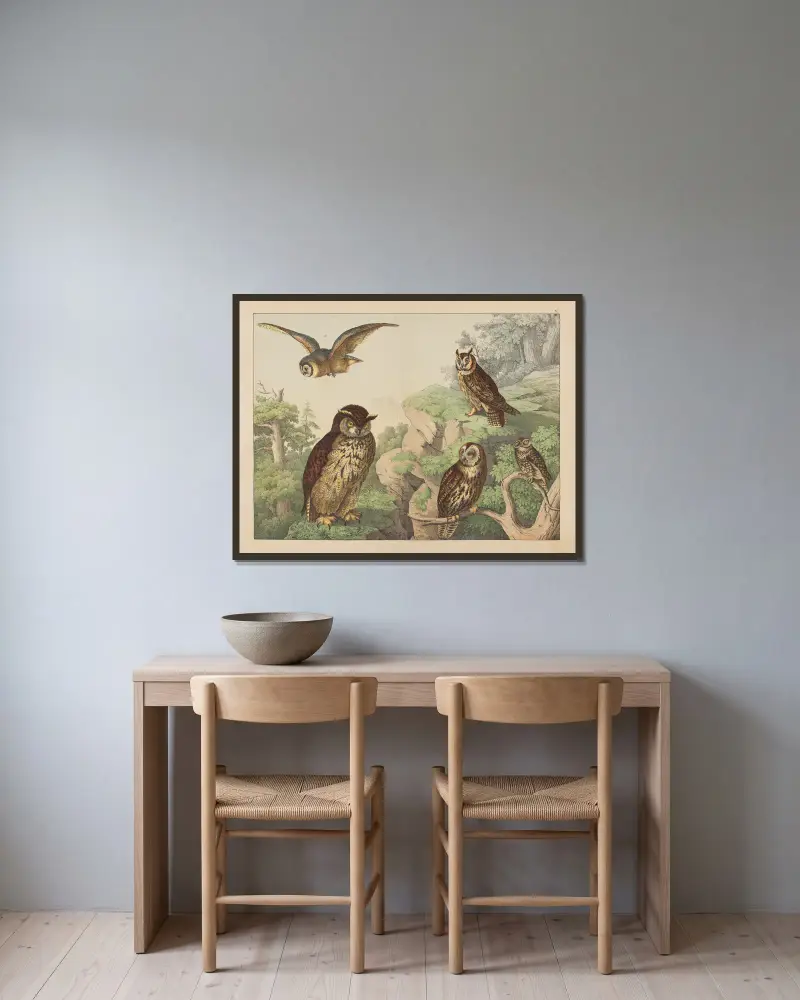 Naturgeschichte der Vögel, Tafel 5 von Gotthilf Heinrich von Schubert gerahmt an einer Wand