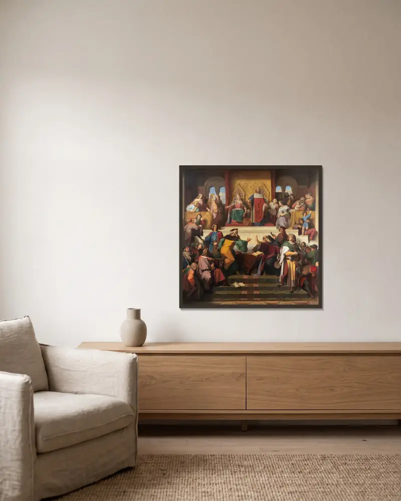 Der Sängerkrieg auf der Wartburg von Moritz von Schwind gerahmt an einer Wand