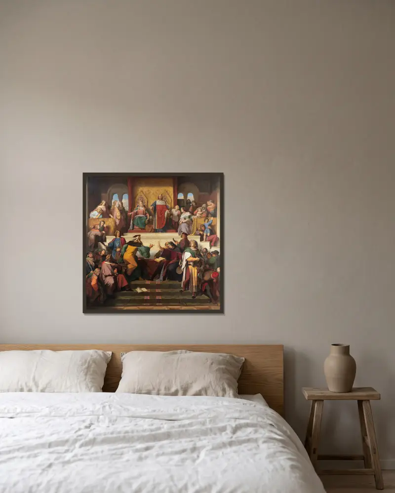 Der Sängerkrieg auf der Wartburg von Moritz von Schwind gerahmt an einer Wand