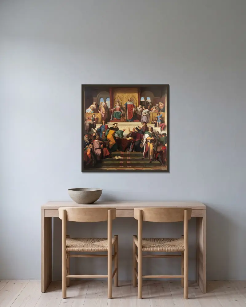 Der Sängerkrieg auf der Wartburg von Moritz von Schwind gerahmt an einer Wand