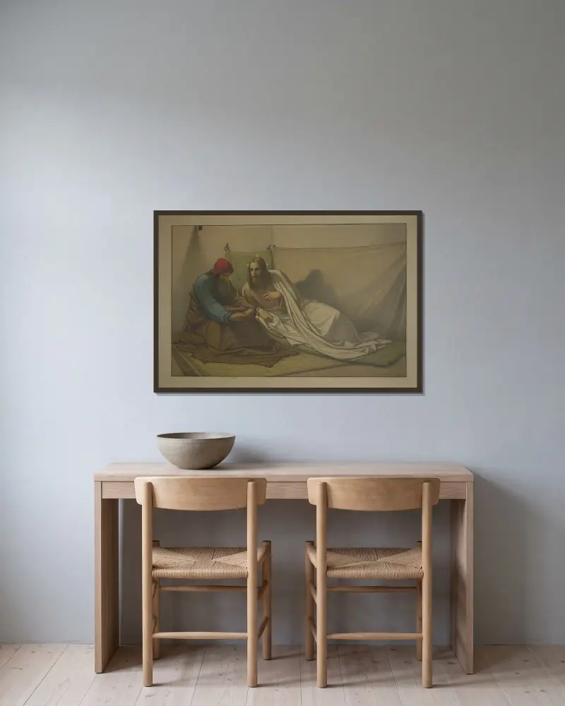 Christ and Nicodemus av Eduard von Steinle inramad på en vägg