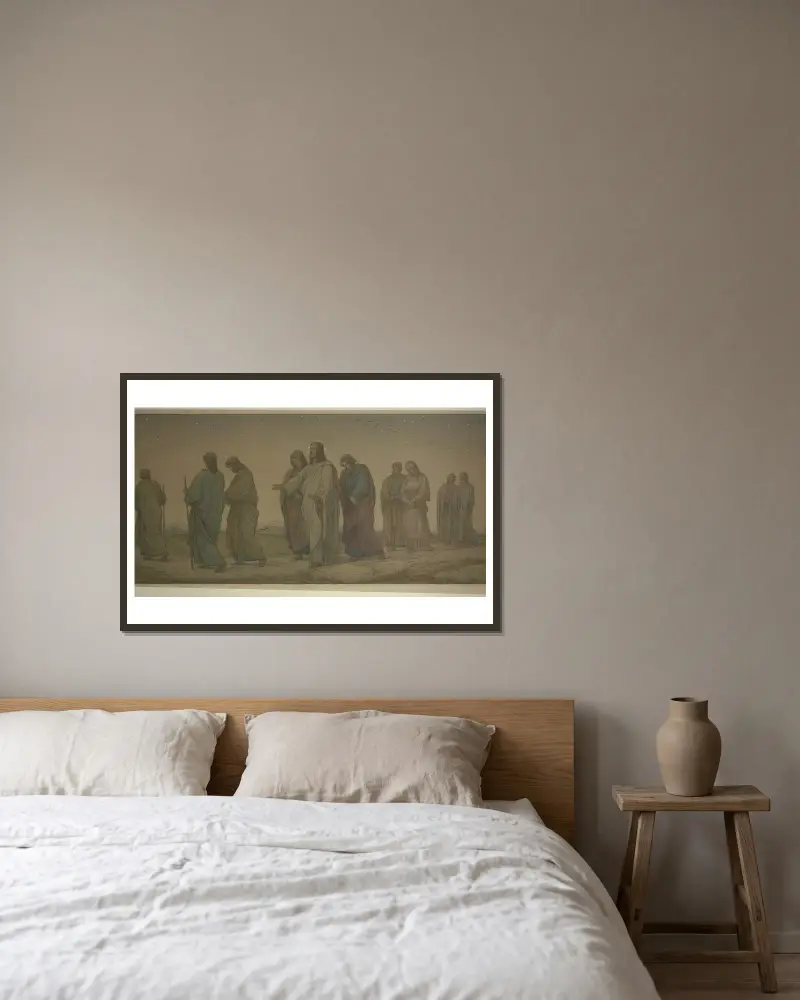 Christ walking with the disciples av Eduard von Steinle inramad på en vägg