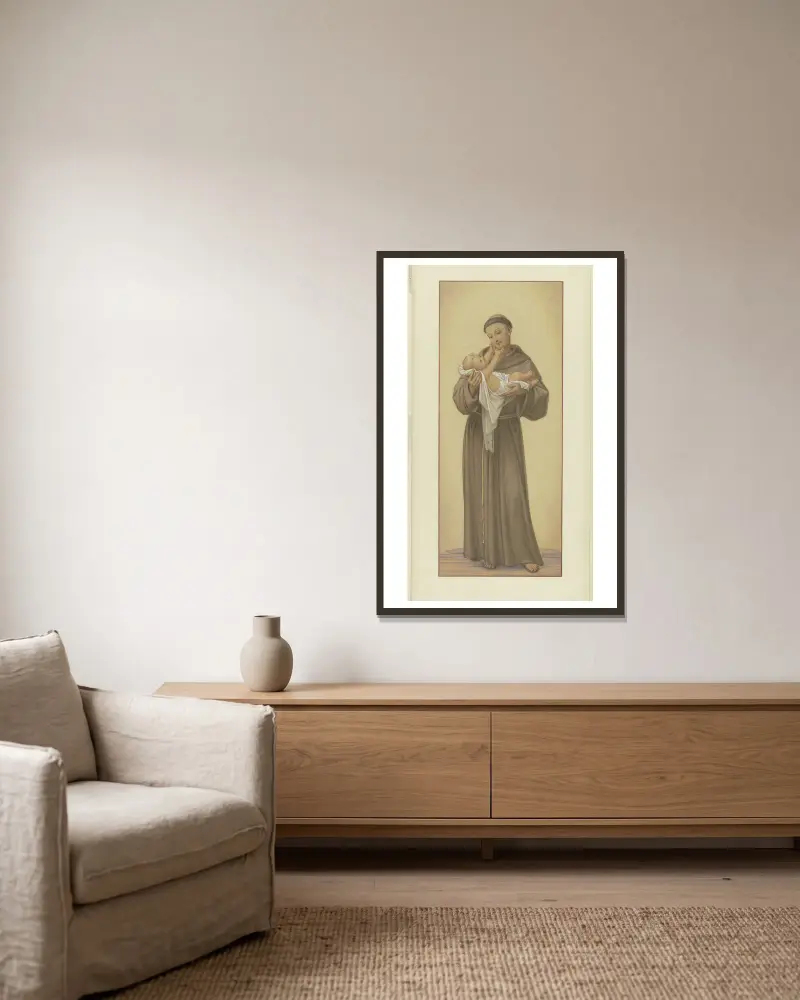 Den helige Antonius av Padua med Jesusbarnet i famnen av Eduard von Steinle inramad på en vägg