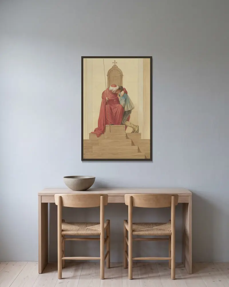 Ein Cardinal Penitenziario maggiore, in der heiligen Woche zu St. Peter in Rom von Eduard von Steinle gerahmt an einer Wand