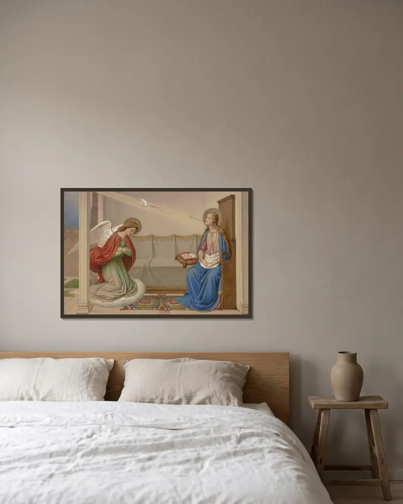 The Annunciation av Eduard von Steinle inramad på en vägg