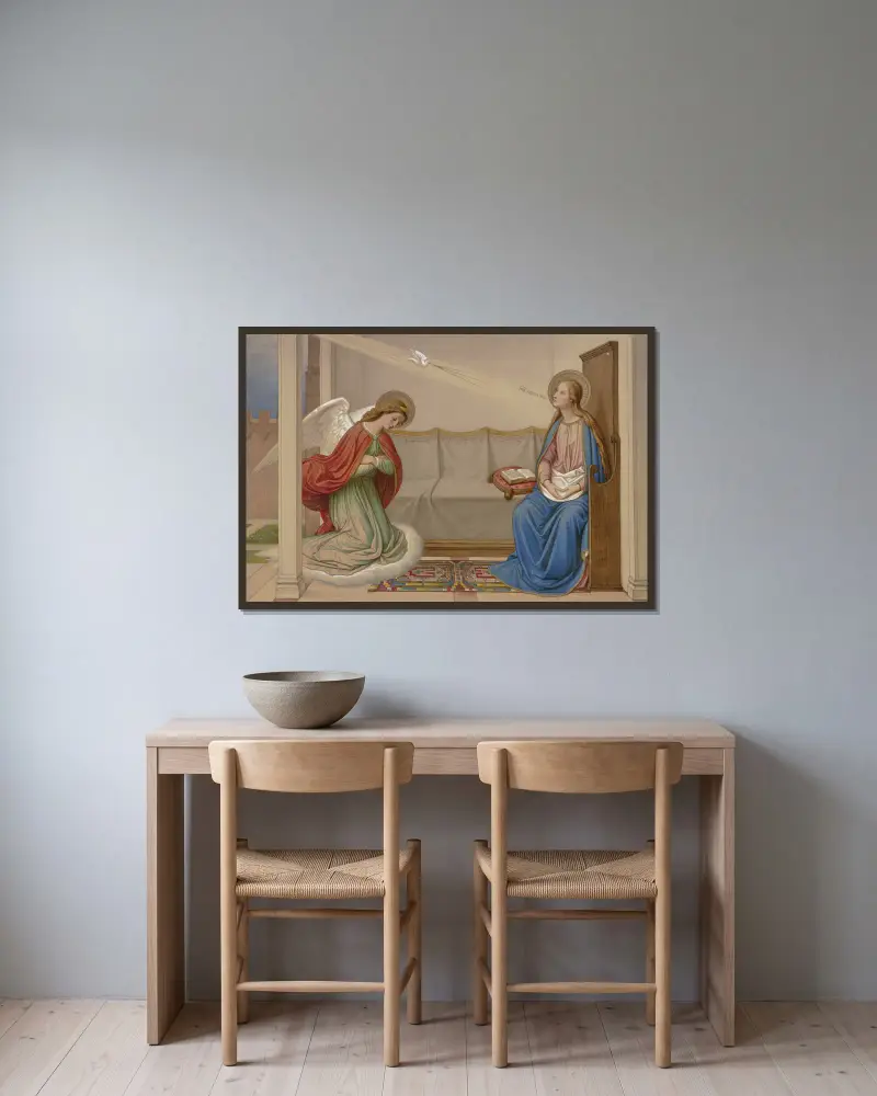 The Annunciation av Eduard von Steinle inramad på en vägg