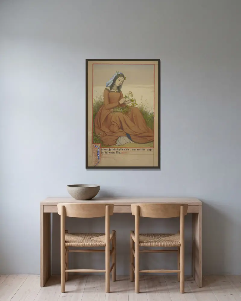 Ung kvinna som binder en blombukett av Eduard von Steinle inramad på en vägg