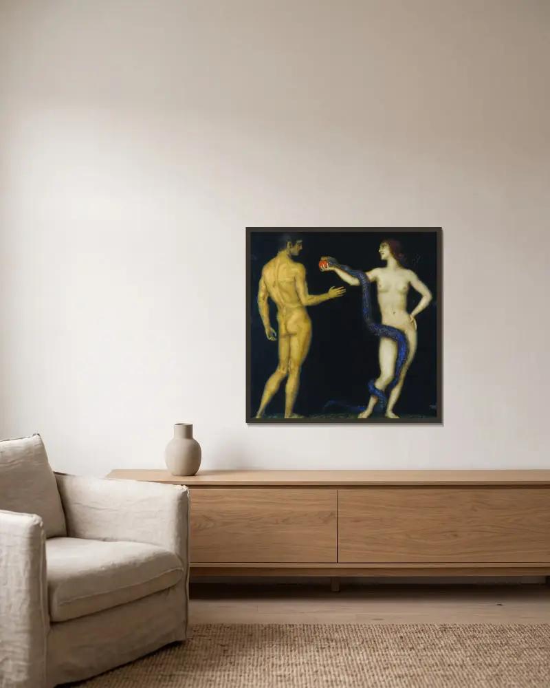 Adam and Eve av Franz von Stuck inramad på en vägg