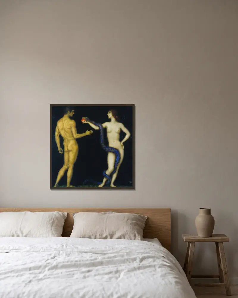 Adam and Eve av Franz von Stuck inramad på en vägg