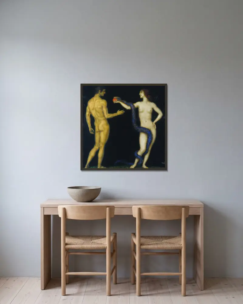 Adam and Eve av Franz von Stuck inramad på en vägg