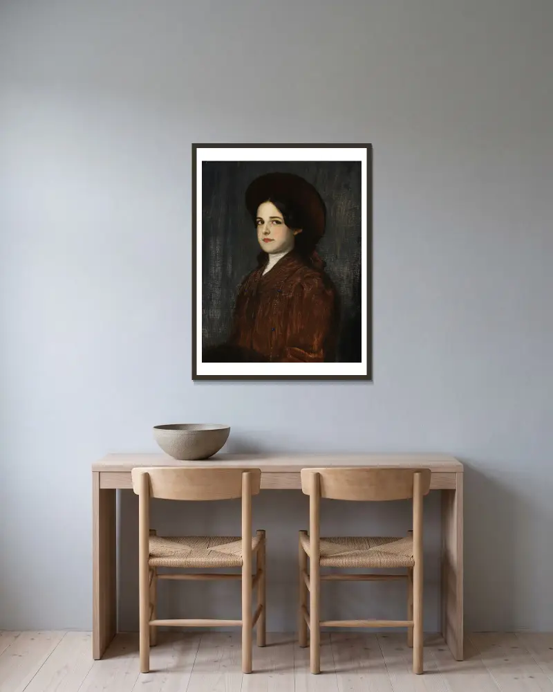 Porträt der Mary Stuck av Franz von Stuck inramad på en vägg