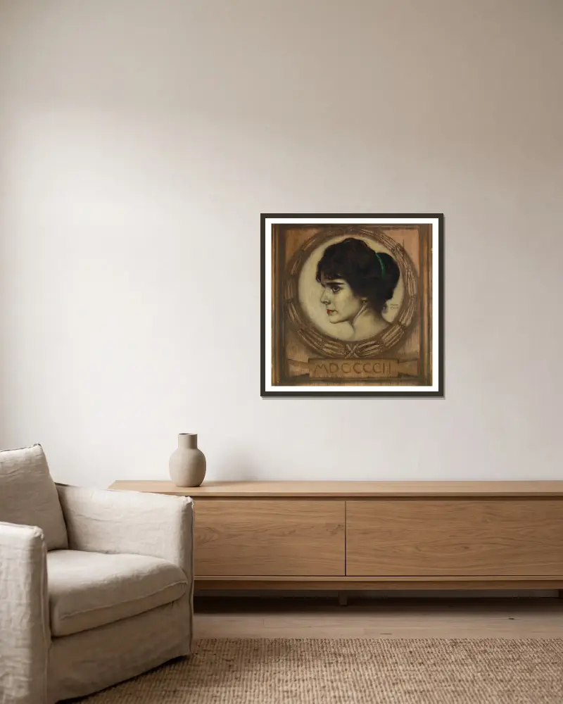 Porträt Gemma Bierbaum av Franz von Stuck inramad på en vägg