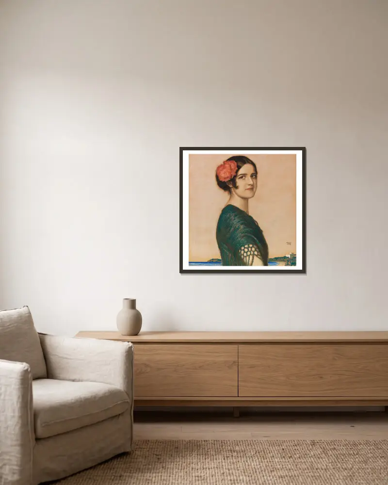 Tochter Mary als Spanierin av Franz von Stuck inramad på en vägg