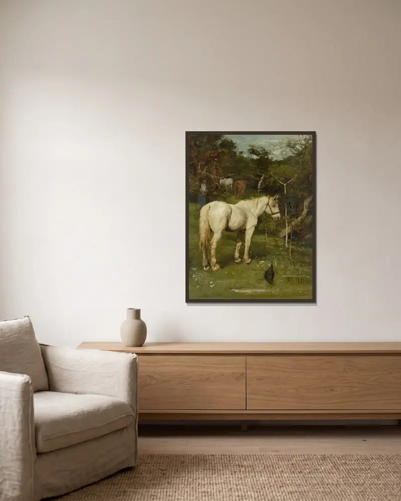 A white horse av Fritz von Uhde inramad på en vägg
