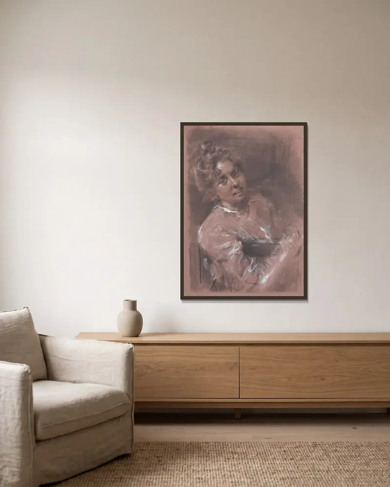 Bildnisstudie von Fritz von Uhde gerahmt an einer Wand