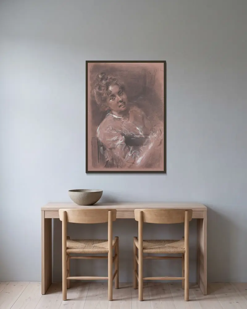 Bildnisstudie von Fritz von Uhde gerahmt an einer Wand