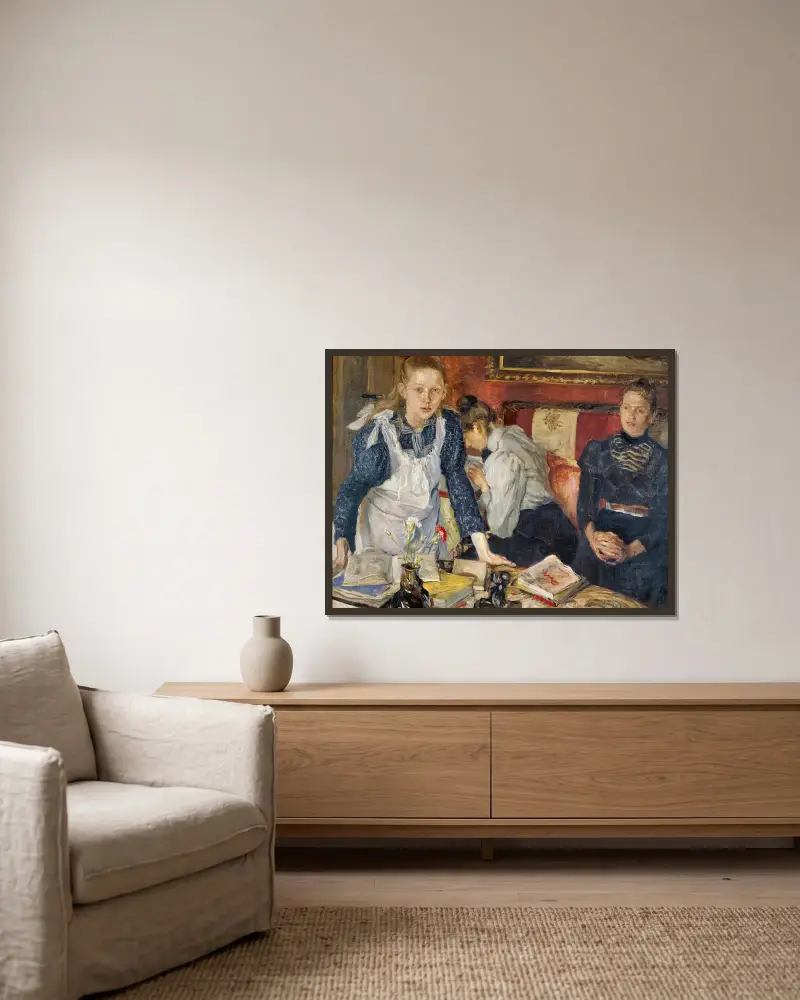 Die Lektion von Fritz von Uhde gerahmt an einer Wand
