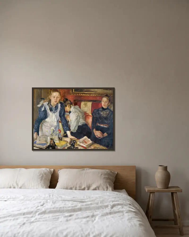 Die Lektion von Fritz von Uhde gerahmt an einer Wand