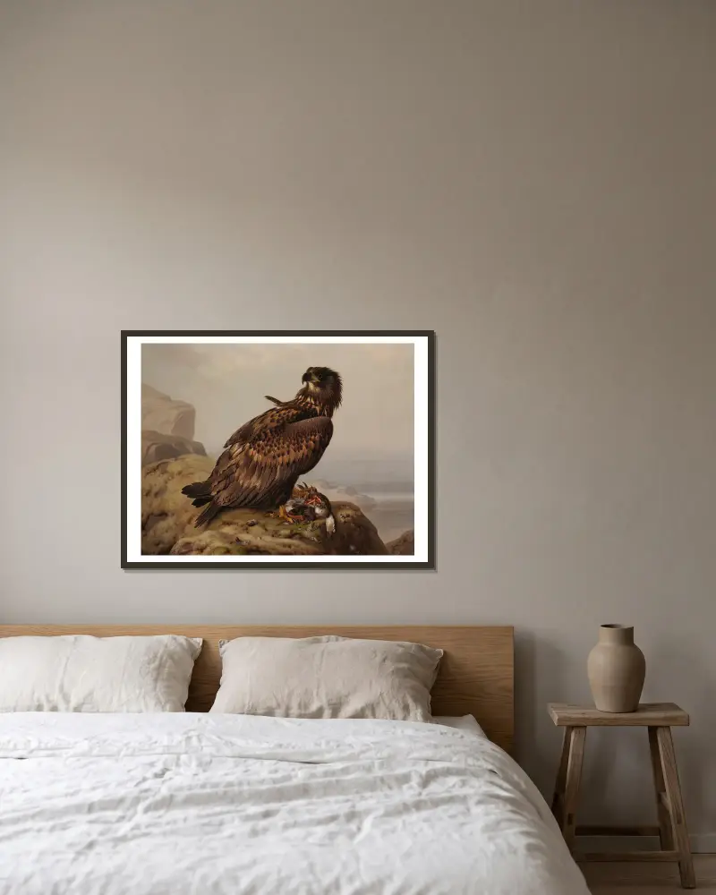 Seeadler mit Beute von Ferdinand von Wright gerahmt an einer Wand