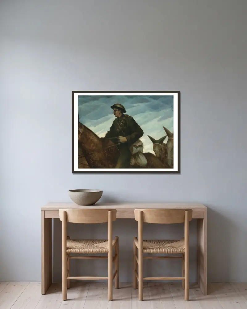 A Mule Team av Christopher R. W. Nevinson inramad på en vägg