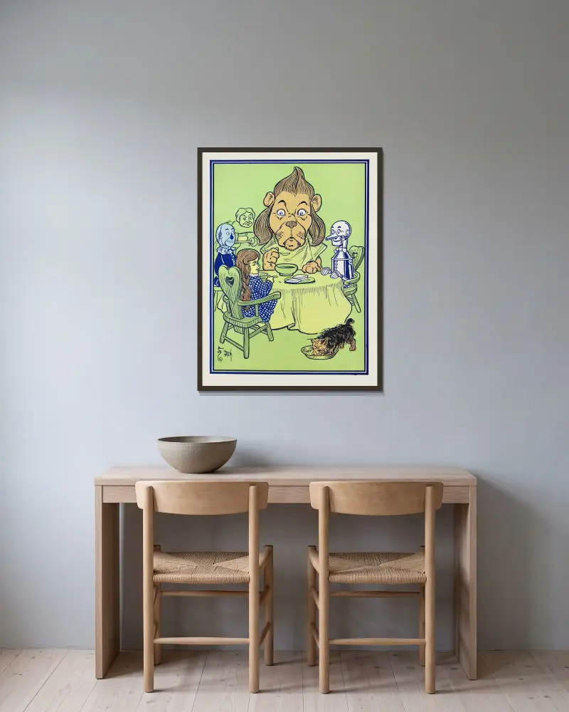 Lejonet åt upp en del av gröten av William Wallace Denslow inramad på en vägg