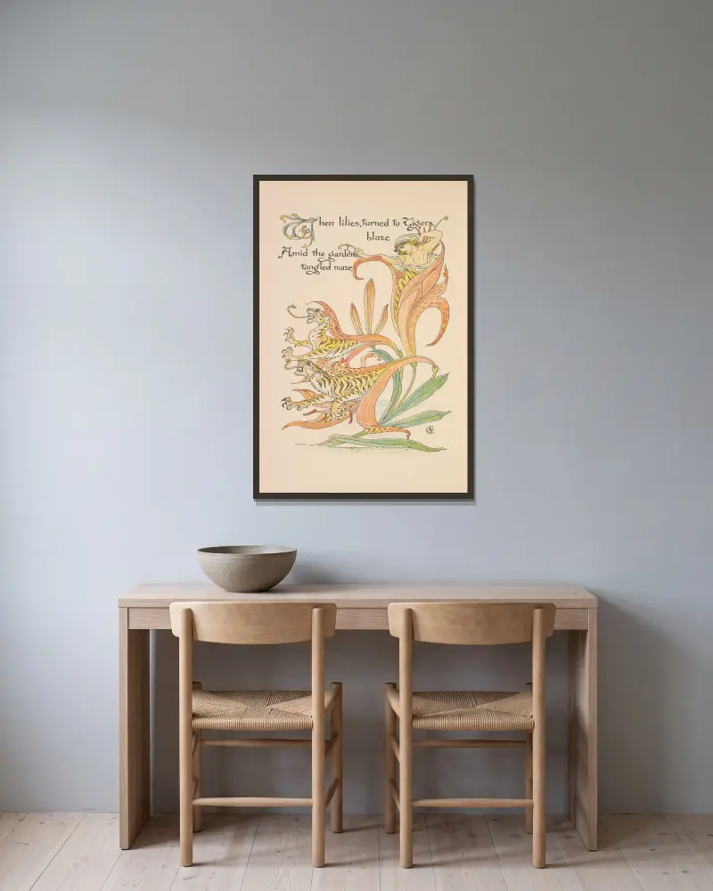 Floras Fest; Eine Maskerade der Blumen, Taf. 34 von Walter Crane gerahmt an einer Wand